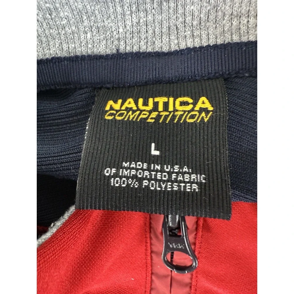 Nautica Competition Jacket Mens Large Red Blue Full Zip Track Sweater Bomber USA